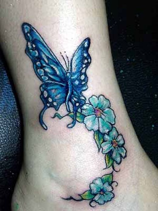 Butterfly Ankle Flower Tattoo Design