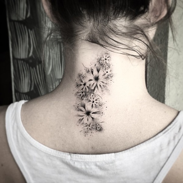 Cute Neck Flowers Tattoo for Girls