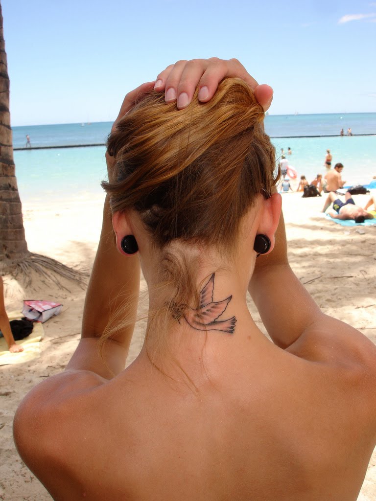 Dove Tattoo Back of Neck