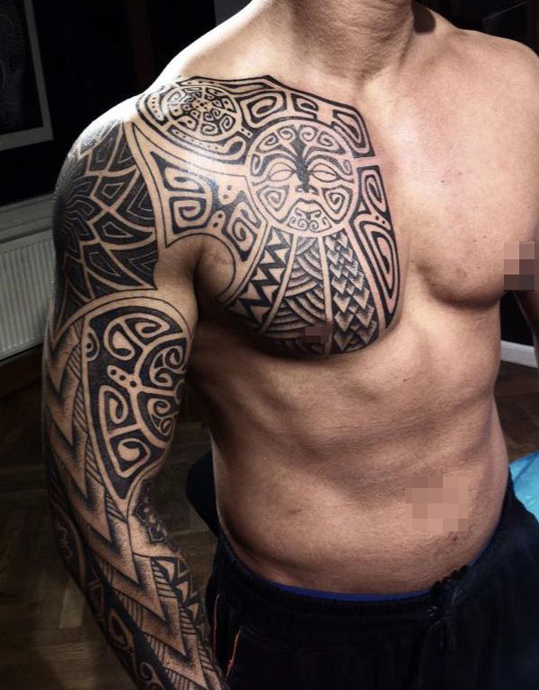 Polynesian Tribal Chest Tattoo