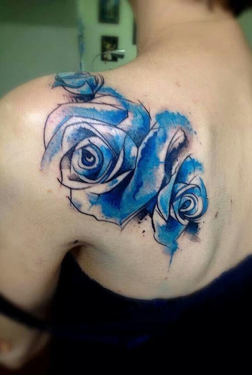Amazing Blue Flower Female Tattoos