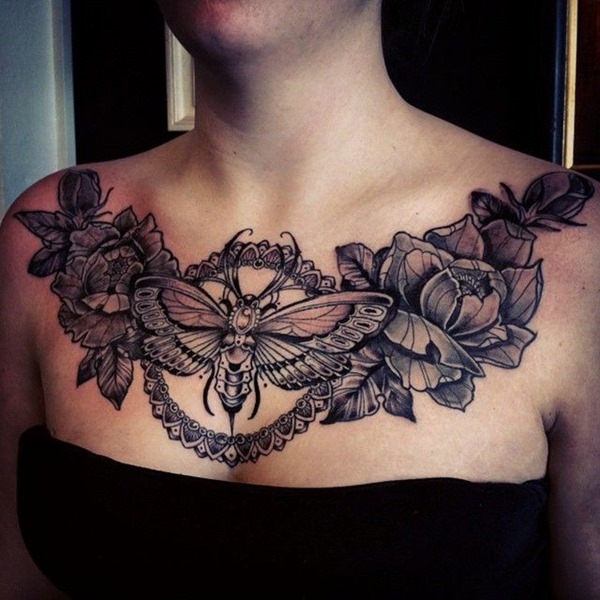 Amazing Chest Bee Tattoos for Women