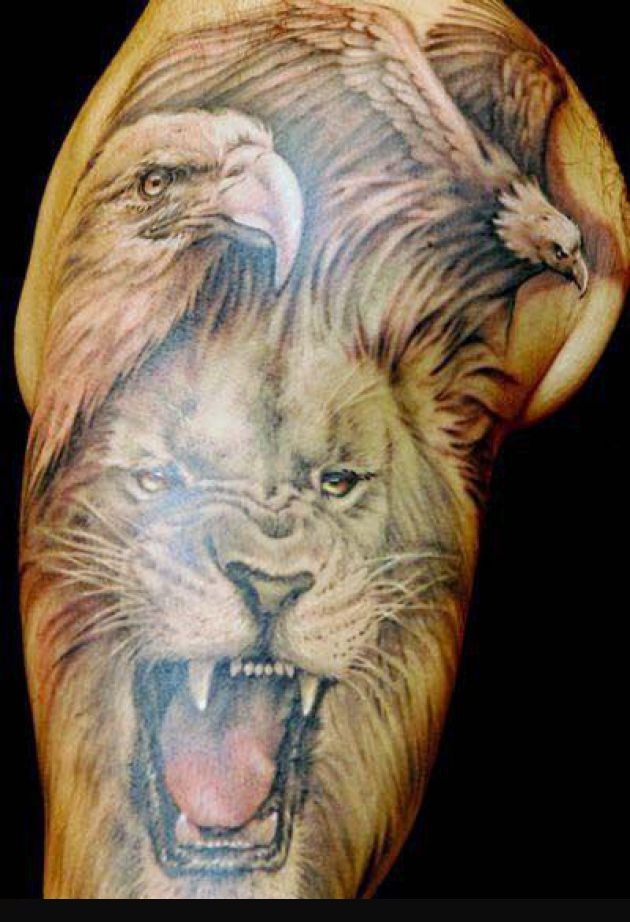 Lion and Eagle Tattoo