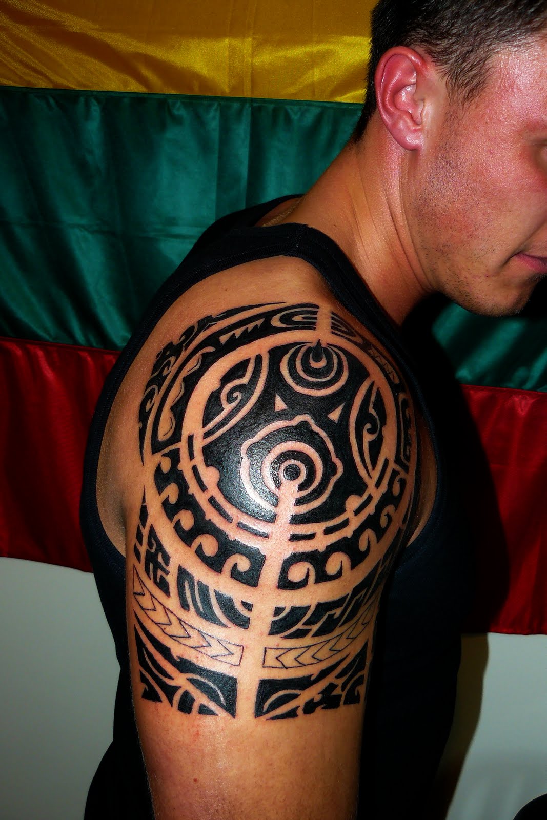 Polynesian Tribal Shoulder Tattoos for Men