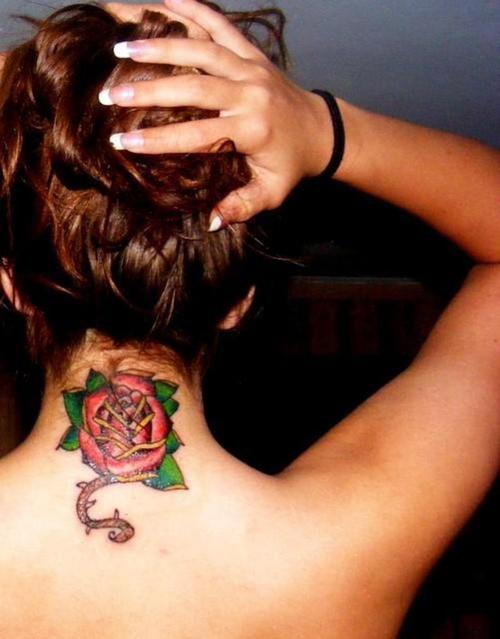 Rose Tattoos On Back of Neck