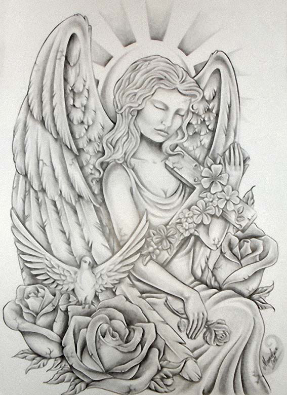 Sitting Angel Tattoo Design