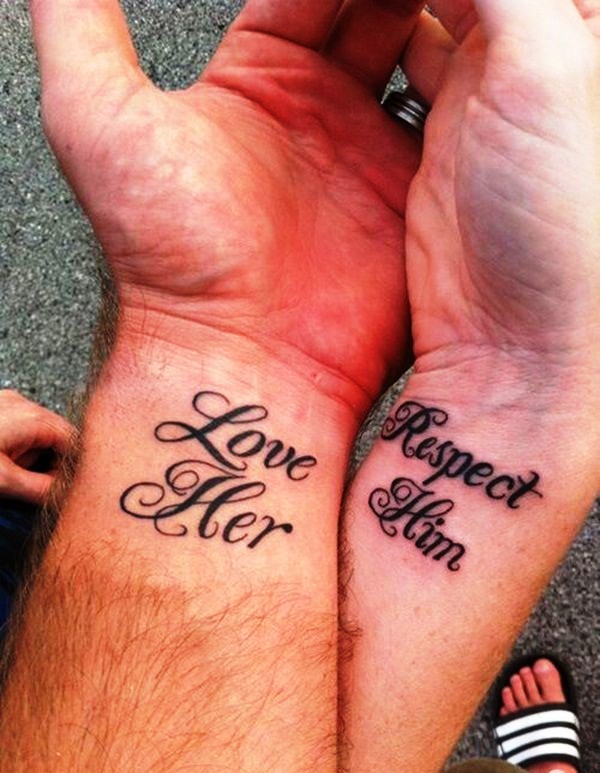 Cute-Love-Her-Respect-Him-Lettering-couple-matching-tattoos