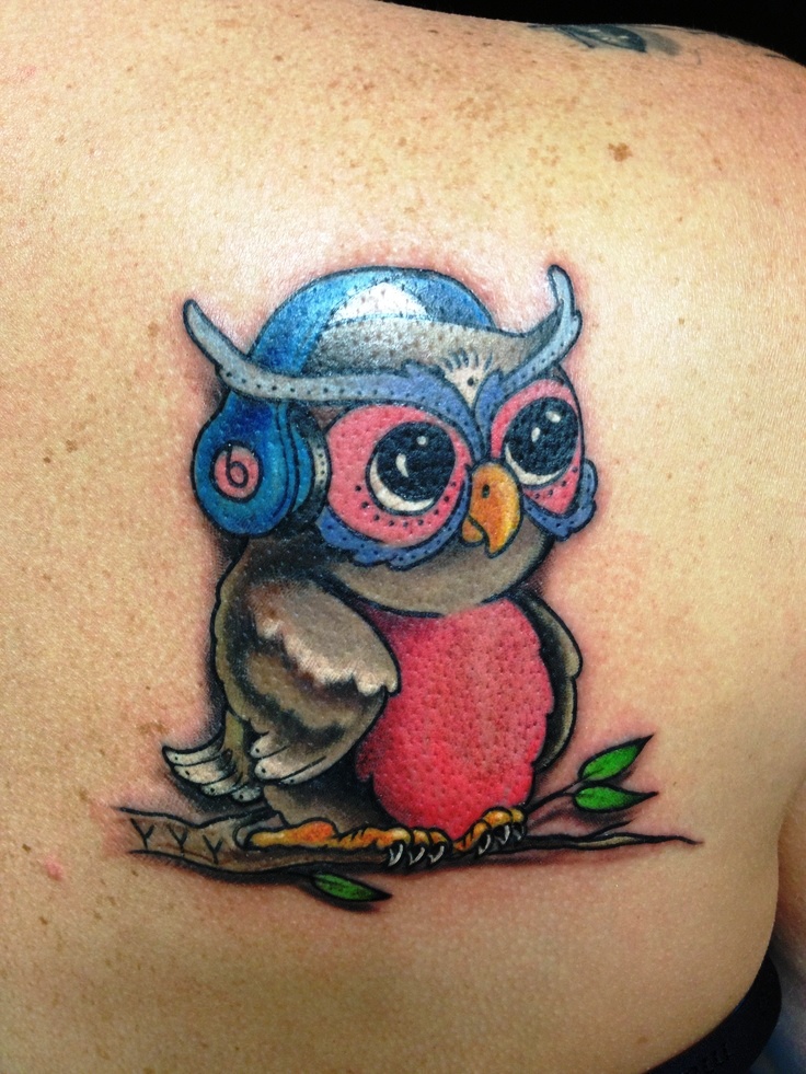 Small Owl Color Tattoos _