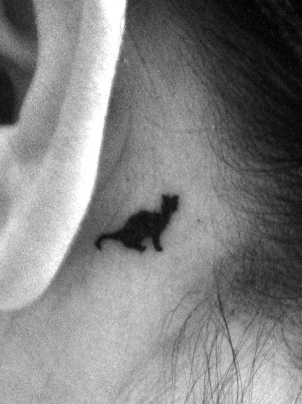 Small behind the ear cat tattoo