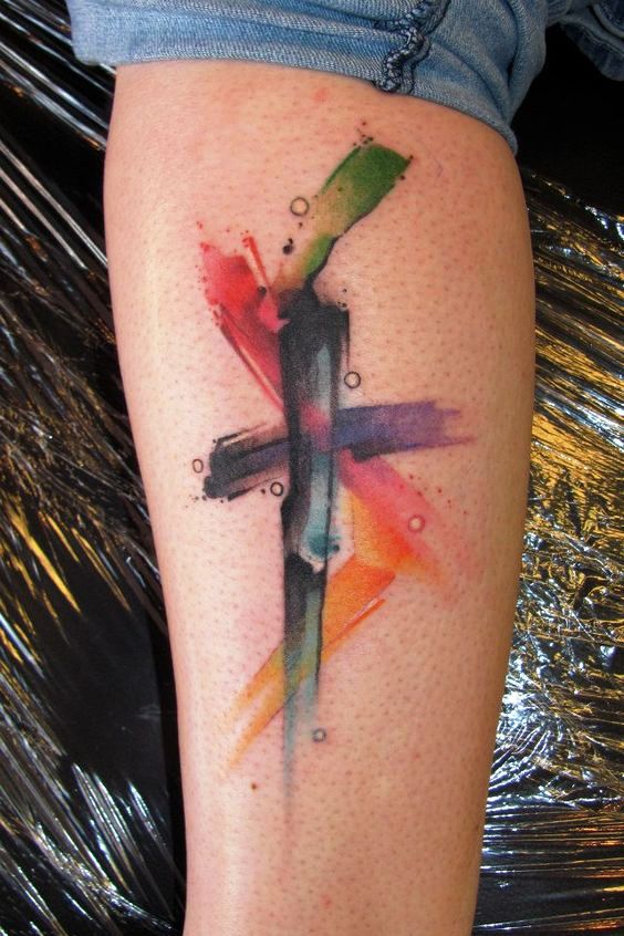 Watercolor cross tattoo wonder