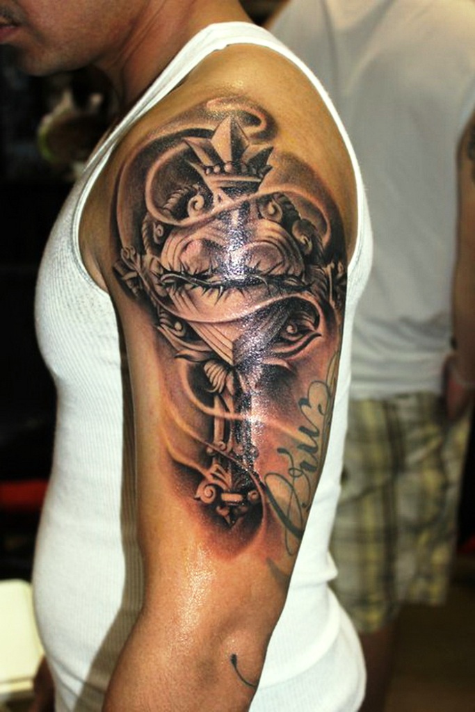 arm-tribal-cross-tattoos