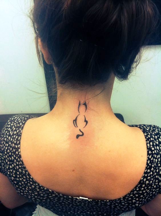 cat tattoo on the back of my neck, small tattoo _ Tattoos