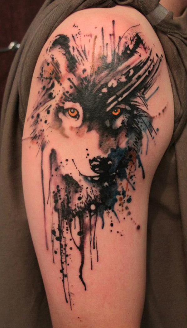 3D watercolor tattoo wolf