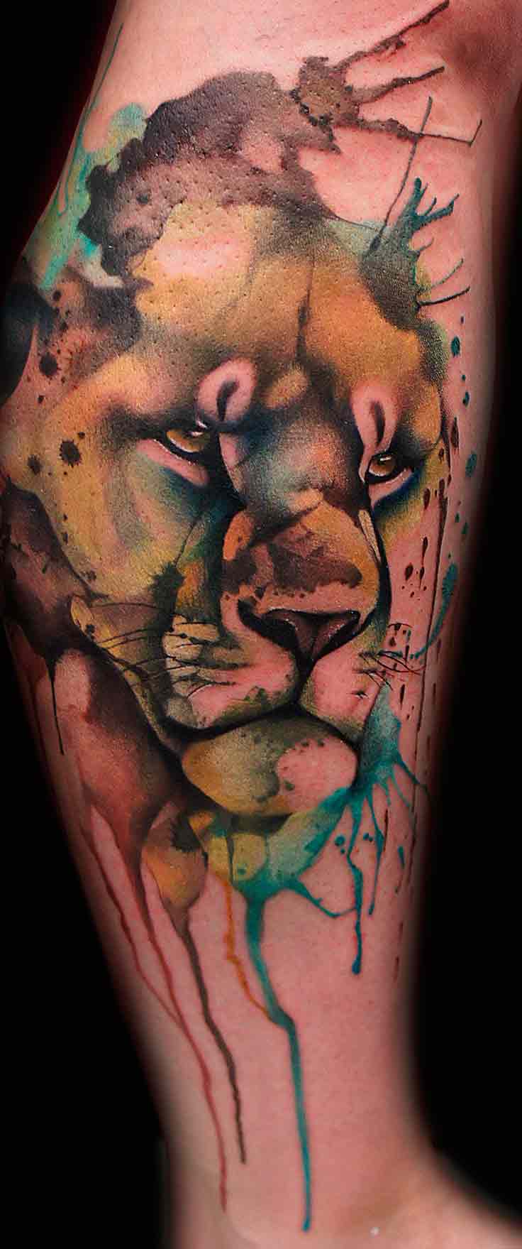 Abstract Lion Watercolor Tattoo
