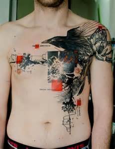 Abstract Raven Tattoo Chest