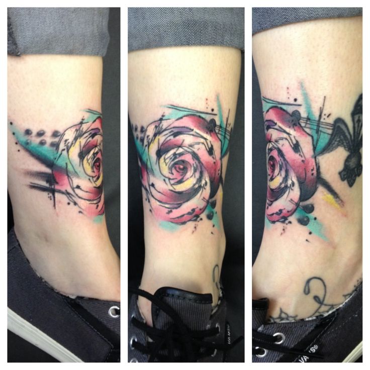 Abstract watercolor rose tattoo