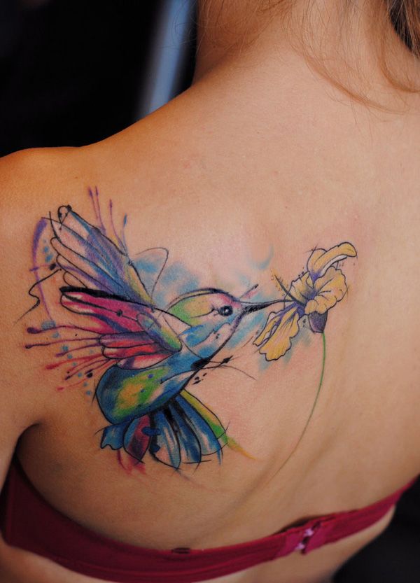 Bird Watercolor Tattoo Flowers