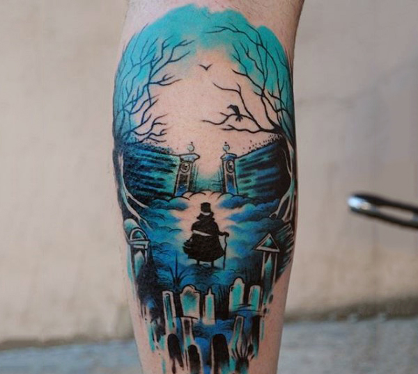 Cool Blue Hued Watercolor Tattoo On Legs For Men