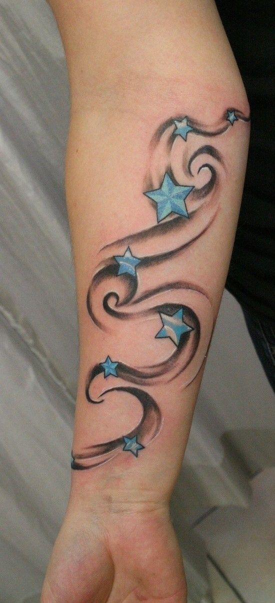 Delicate blue star watercolor tattoo