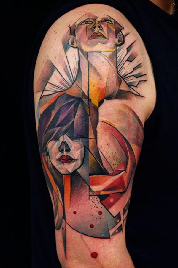 Geometric Abstract Watercolor Tattoo