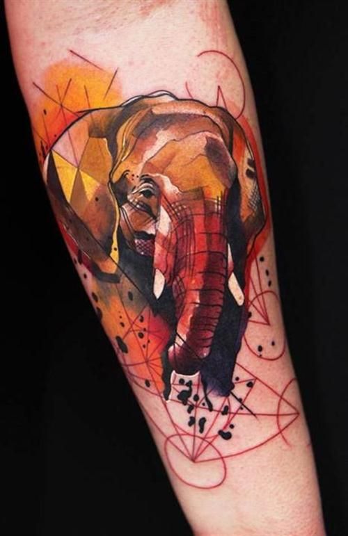 Geometric elephant watercolor tattoo