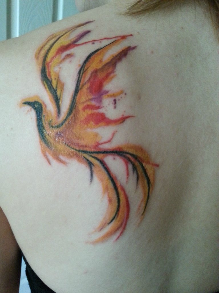 Large Watercolor Phoenix Tattoo