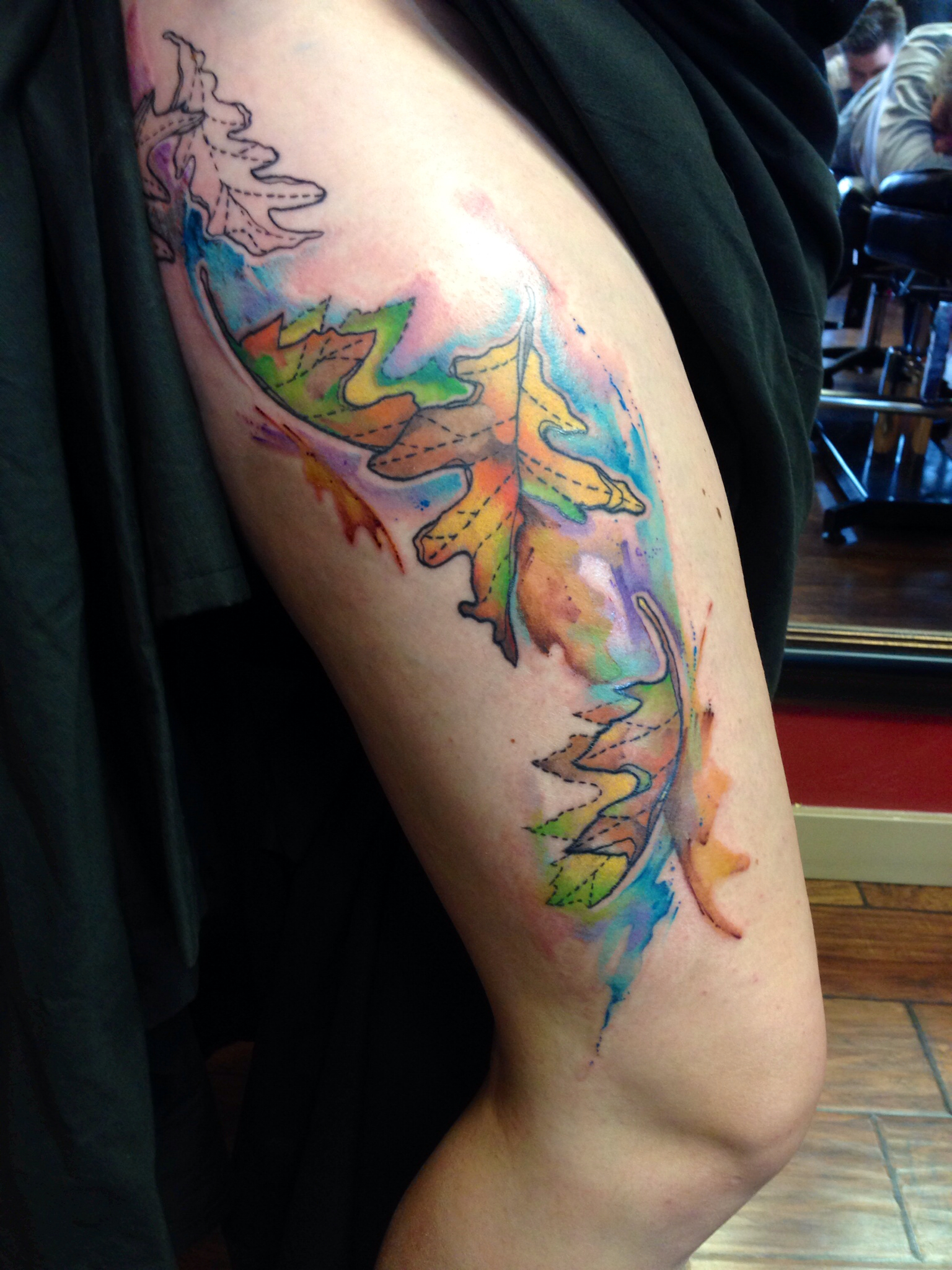 Oak Leaf Watercolor Tattoo