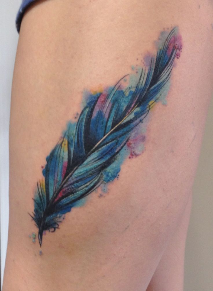 Watercolor Feather Tattoo design