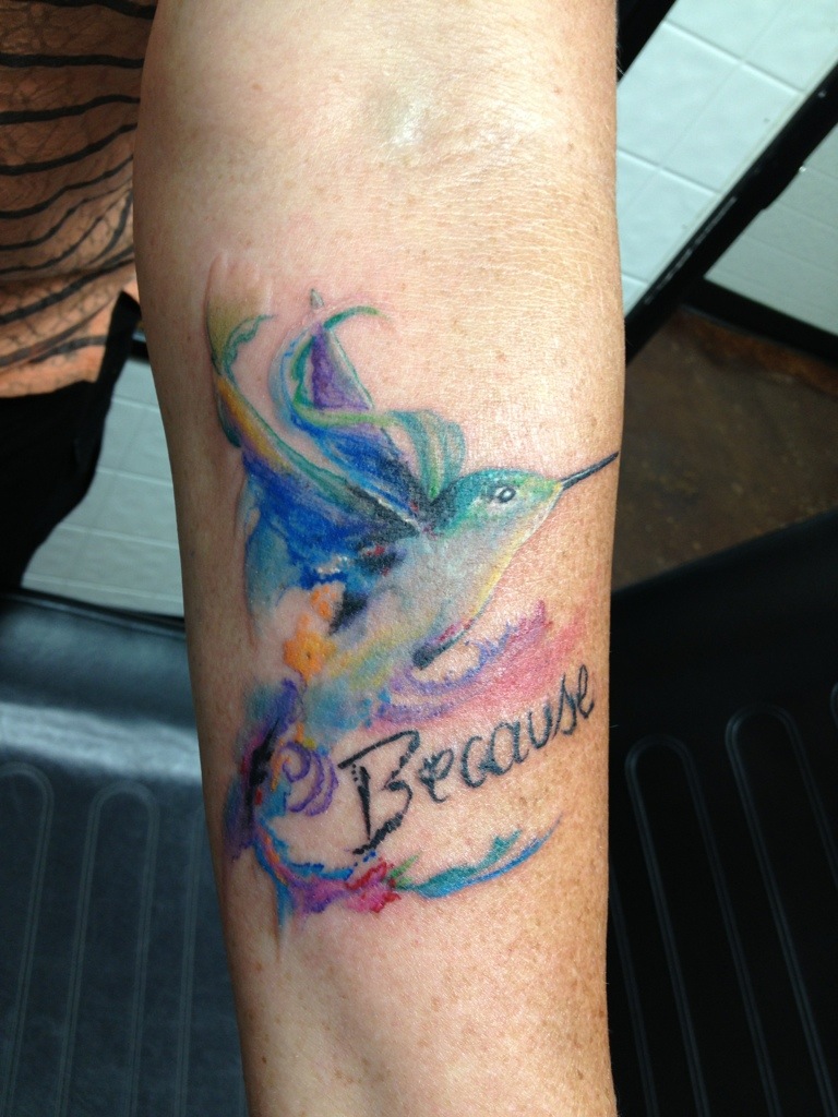 Watercolor Hummingbird Tattoo