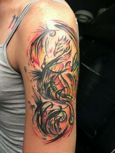Watercolor Phoenix Tattoo Black
