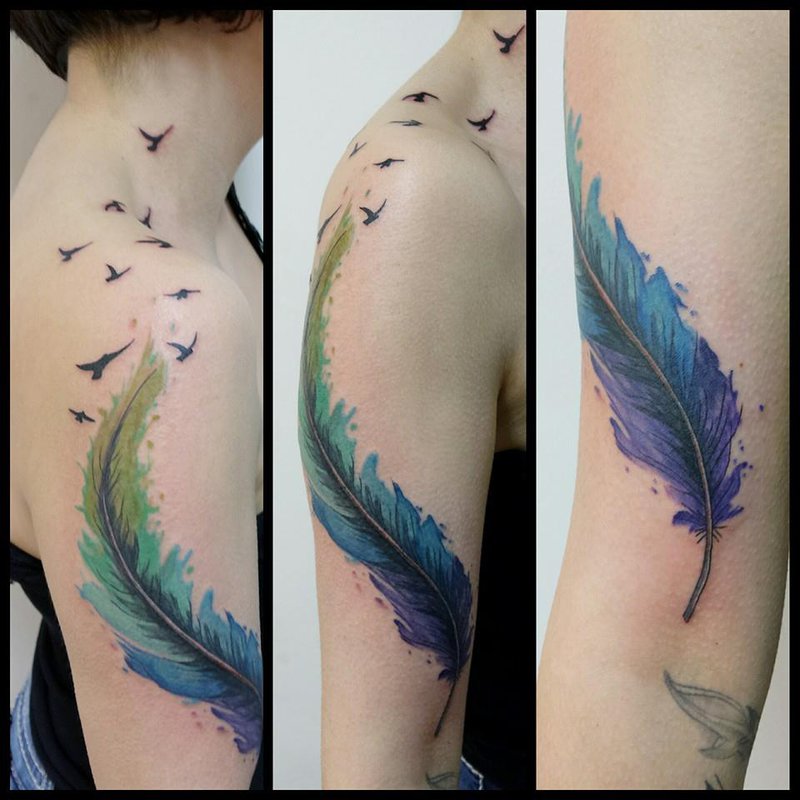 atercolour feather tattoo