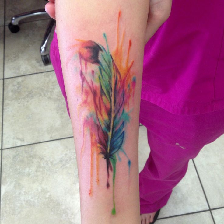 feather watercolor tattoo