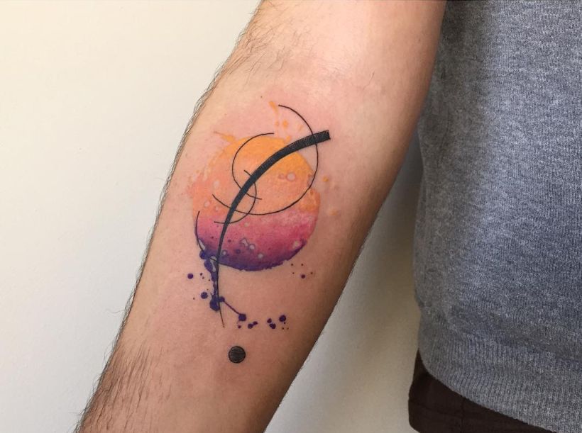 geometric tattoos mixed with watercolor