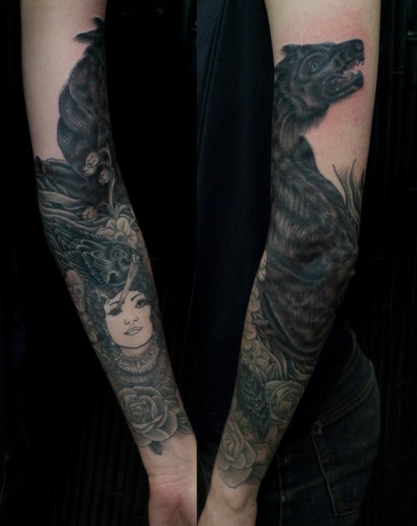 black-wolf-tattoo-sleeve
