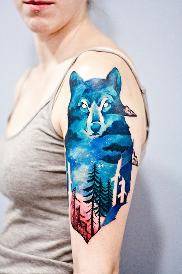 double-exposure-wolf-tattoo