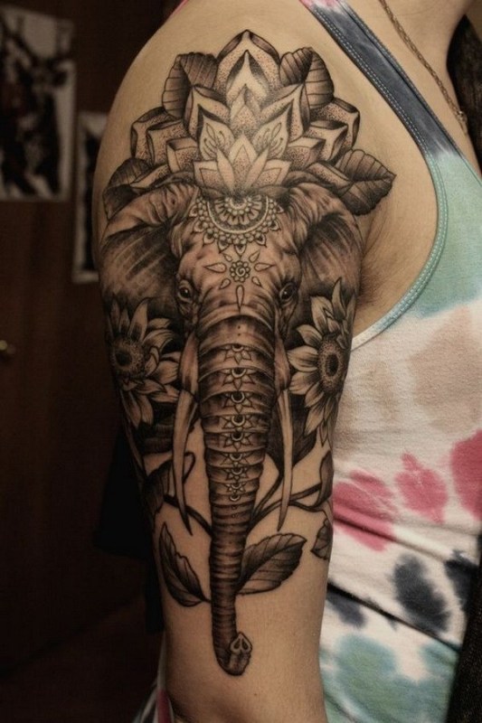 flower-elephant-tattoo-lovely