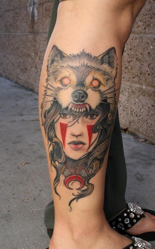 girl-with-wolf-headdress-tattoo-design