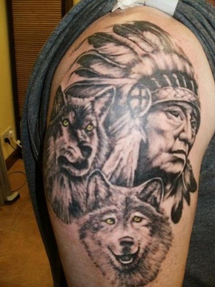 indian-chief-wolf-tattoo