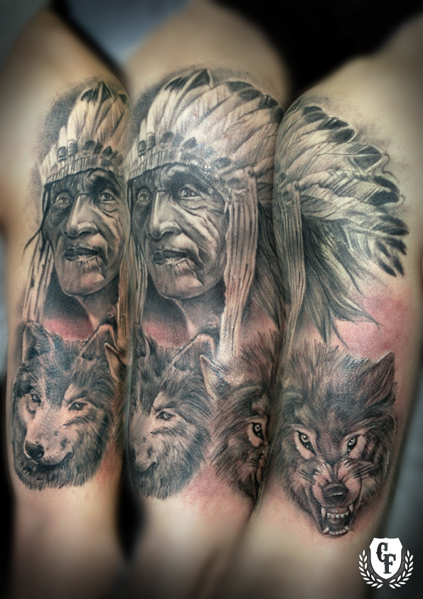 indian-and-wolf-tattoo