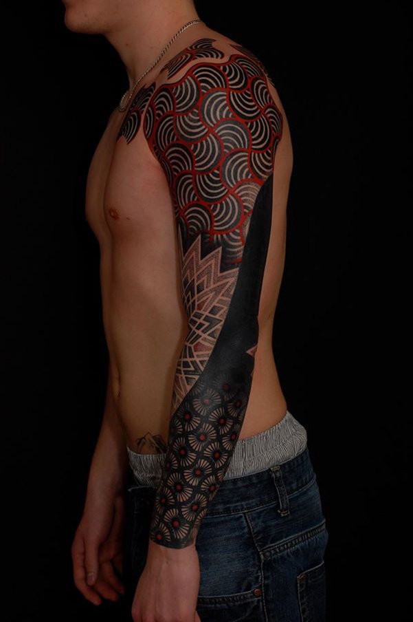 red-and-black-geometric-tattoo-sleeve