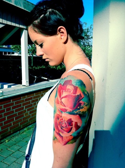 rose-half-sleeve-tattoos-for-women