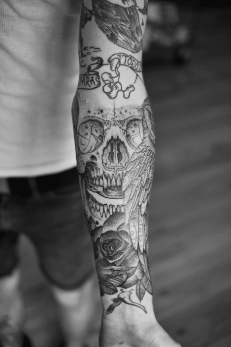 skull-forearm-sleeve-tattoo