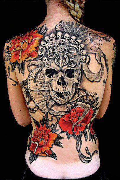 skull-and-flowers-back-tattoo