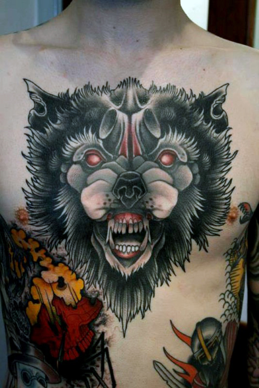 traditional-wolf-tattoo-chest