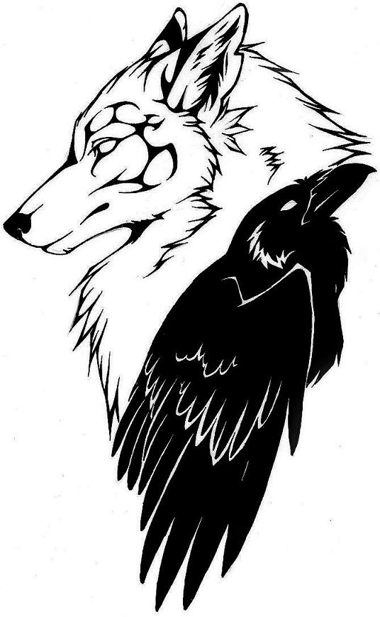 tribal-wolf-and-raven-tattoo