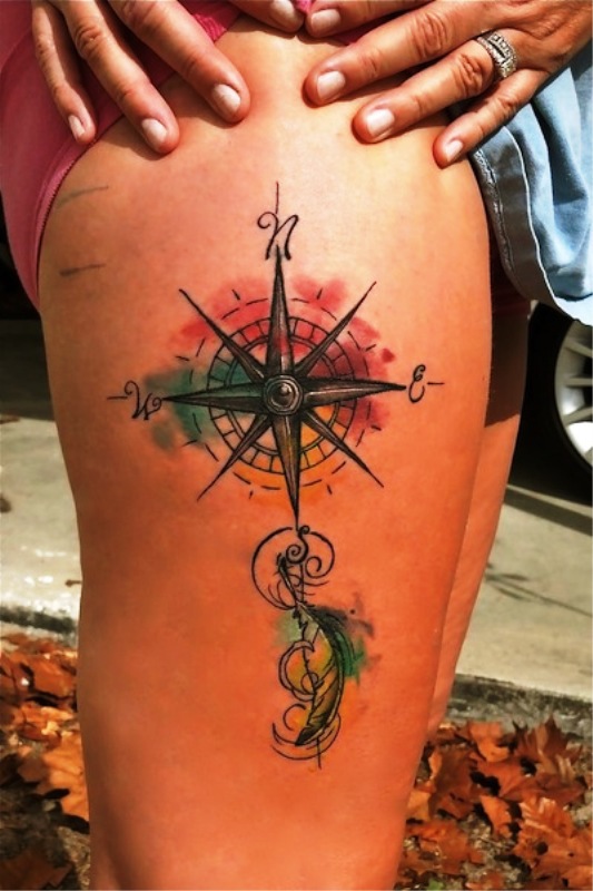 watercolor-compass-tattoos-design
