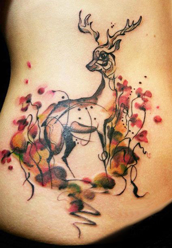 watercolor-deer-tattoo-designs