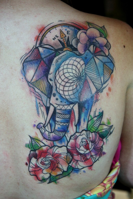 watercolor-elephant-tattoo-geometric