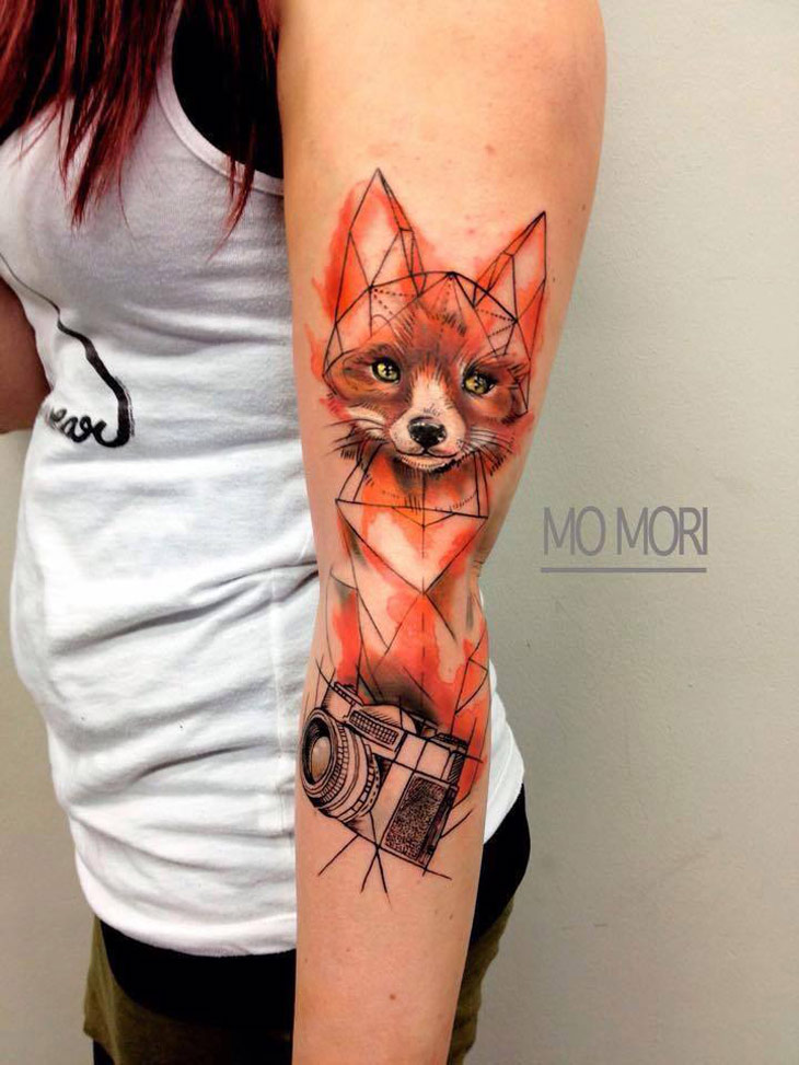 watercolor-fox-tattoo-geometric