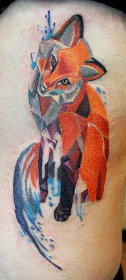 watercolor-fox-tattoo-geometric-ideas